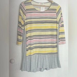 Lily pad in Boutique Blough’s striped ruffled, BoHo peasant top oversized medium